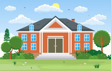 Güzel Modern ev dış cephe Yard konut illüstrasyon