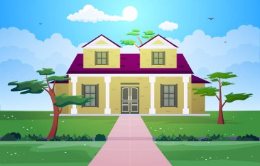 Güzel Modern ev dış cephe Yard konut illüstrasyon