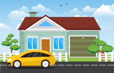 Güzel Modern ev dış cephe Yard konut illüstrasyon