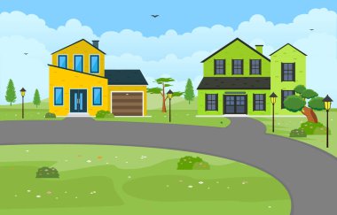 Güzel Modern ev dış cephe Yard konut illüstrasyon