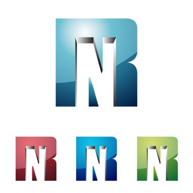 3D parlak parlak N Nr Rn Logo Simge şablonu