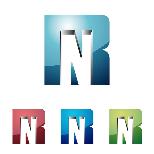 3D Glossy Shiny N NR RN Logo Icon Template — Stock Vector