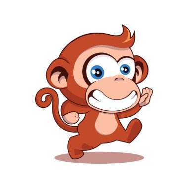 Dost sevimli maymun gülümseme yürüyen çizgi film illüstrasyon