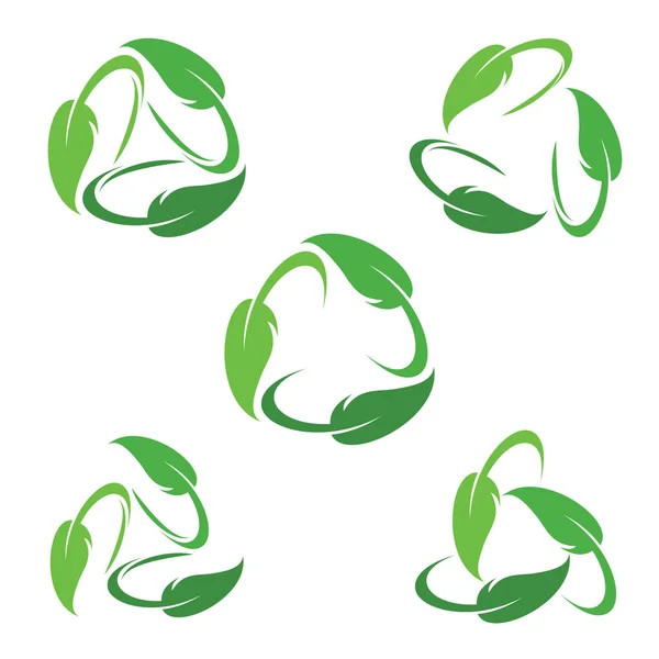 Ecologia Green Leaf Recycle Icon Insieme di raccolta — Vettoriale Stock