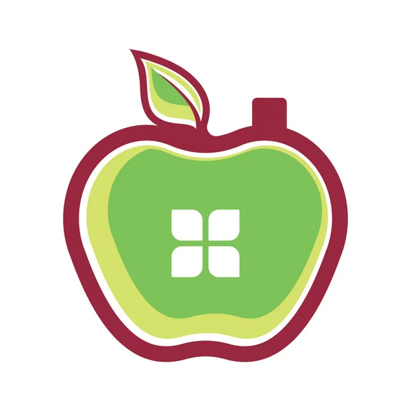 Modèle de logo de maison de fruits frais biologiques de pomme — Image vectorielle