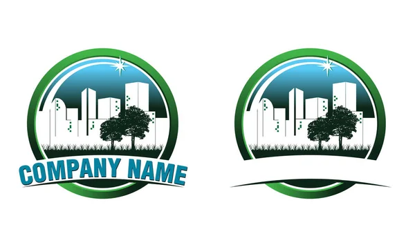 Modelo bonito do logotipo do Emblema do edifício verde da cidade do jardim —  Vetores de Stock