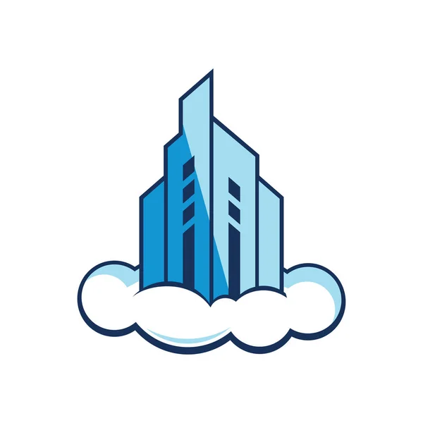 Construcción de edificios en Blue Sky Cloud Logo Limpio — Archivo Imágenes Vectoriales