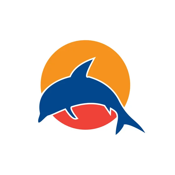 Baía do mar golfinho símbolo do sol modelo de salto — Vetor de Stock