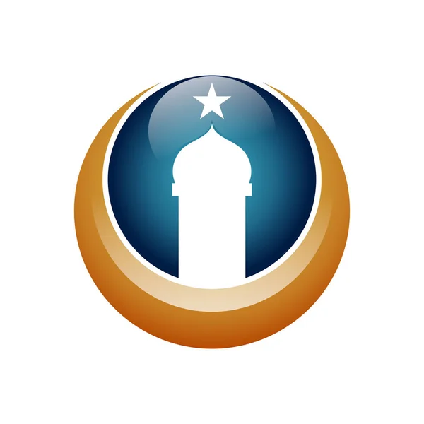 Crescent Star Masjid Tower Dome Logo Icon - Stok Vektor
