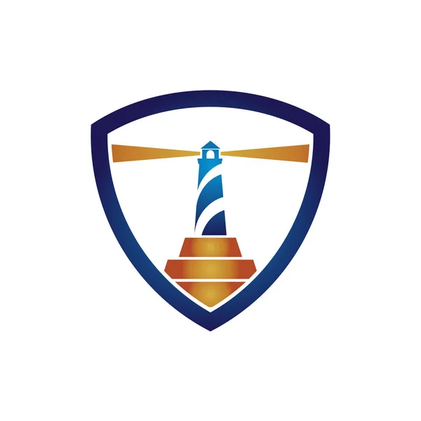 Logo di affari moderno di lusso dello scudo della torre del faro — Vettoriale Stock