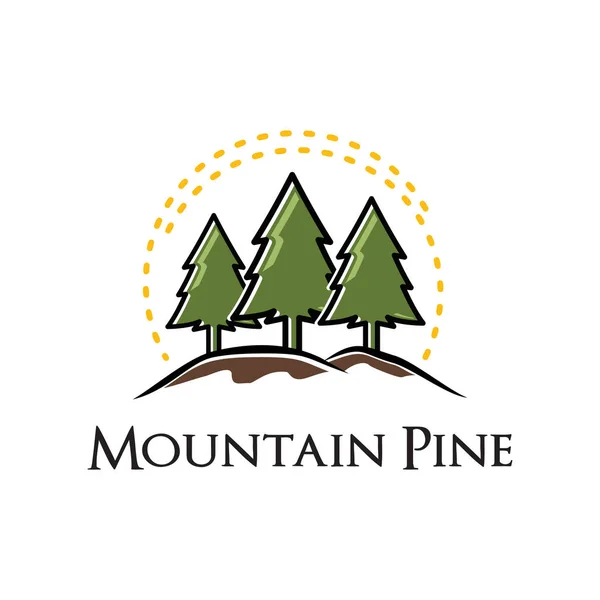 Berg immergrüne Kiefer Natur Logo Vorlage — Stockvektor
