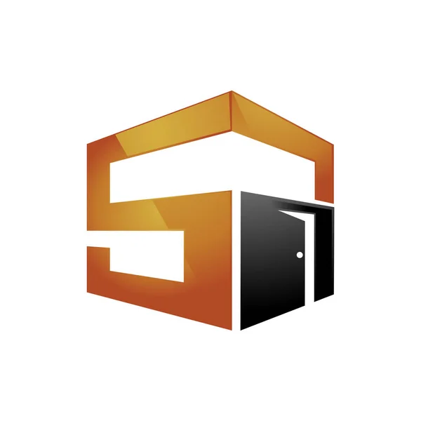 S brief kubus gebouw bouw 3D logo icoon — Stockvector