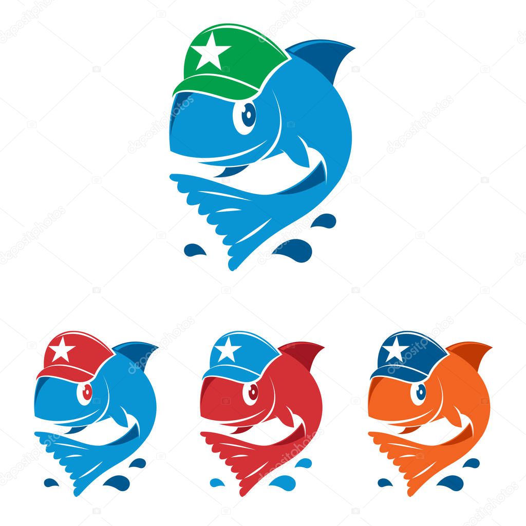 Smiling Happy Fish Star Hat Fishing Cartoon Mascot