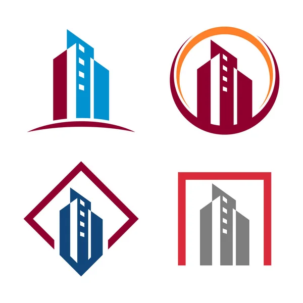 Real Estate alto edificio comercial Logo símbolo Set — Archivo Imágenes Vectoriales