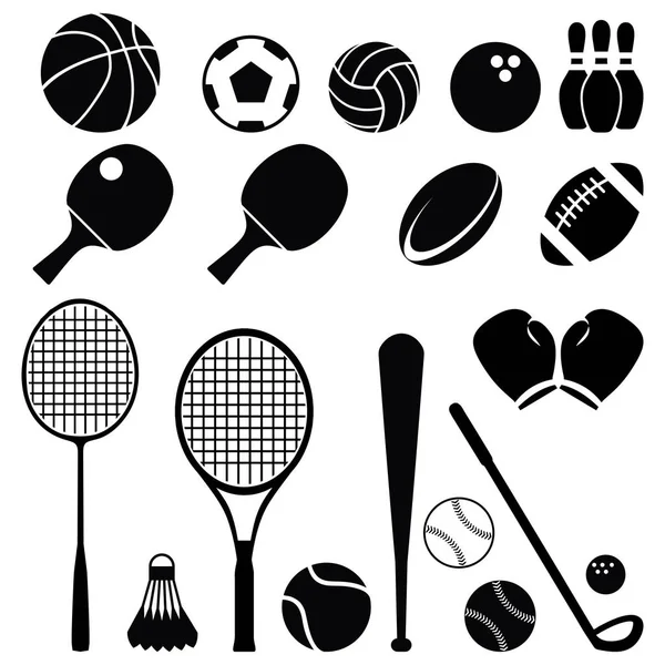 Black Silhouette Simple Sport Equipment Icon Set — Stock Vector