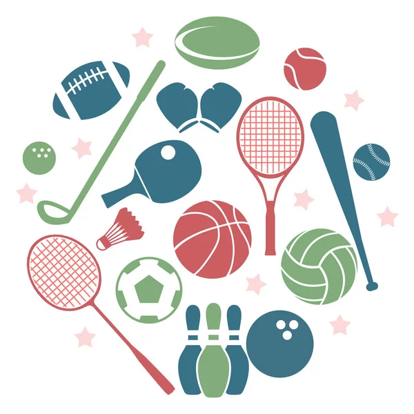 Simple Flat Collection of Sport Equipment Illustration — Stock Vector