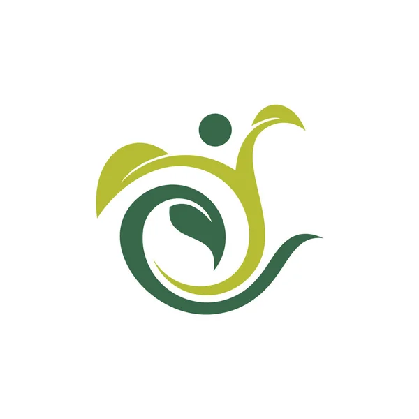 Gente sana felice con il logo verde della pianta della foglia — Vettoriale Stock