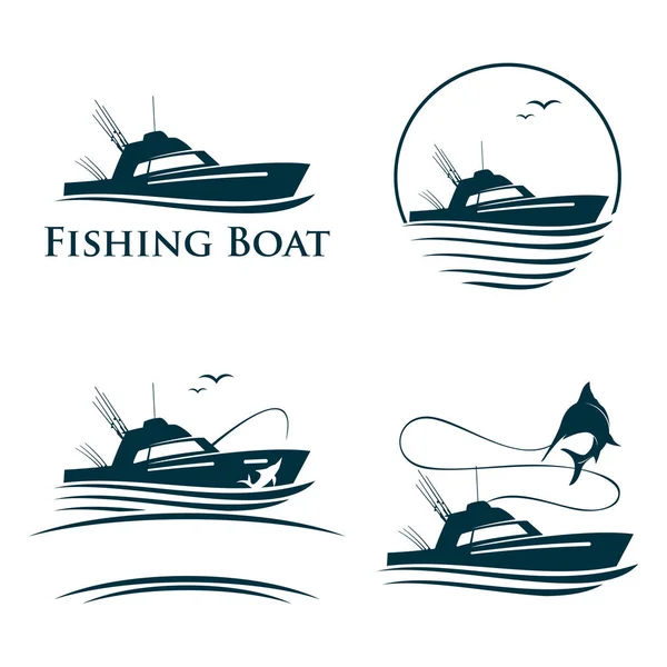Collection of Sea Fishing Boat Recreation Logo Template — Stock Vector