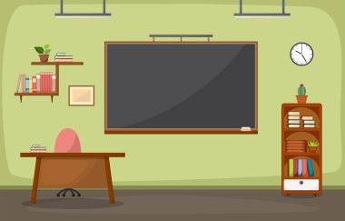 Okul sınıf Iç Oda Blackboard mobilya düz tasarım vector