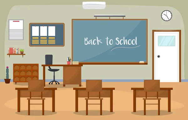 School Classroom Interior Room Blackboard Furniture Flat Design Vector — Stock Vector