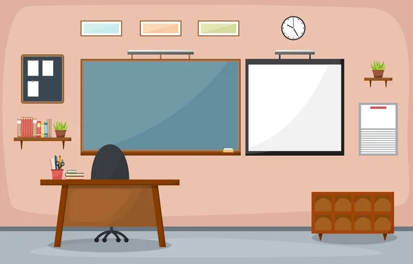 School Classroom Interior Room Blackboard Furniture Flat Design Vector — Stock Vector