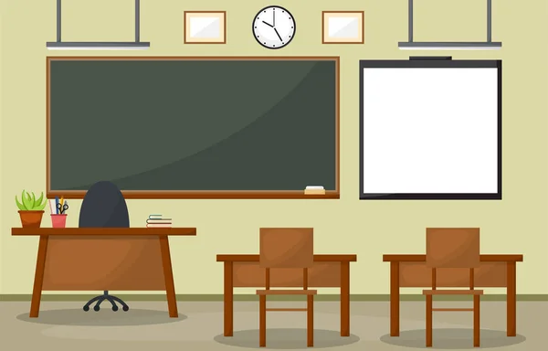 Okul sınıf Iç Oda Blackboard mobilya düz tasarım vector — Stok Vektör