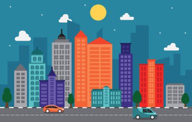 Şehir Cityscape Skyline Landmark bina trafik sokak Illustration