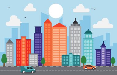 Şehir Cityscape Skyline Landmark bina trafik sokak Illustration