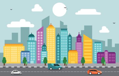 Şehir Cityscape Skyline Landmark bina trafik sokak Illustration