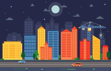 Şehir Cityscape Skyline Landmark bina trafik sokak Illustration