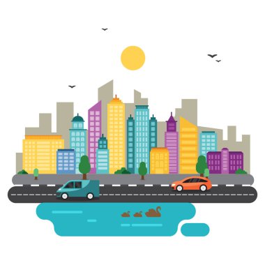 Şehir Cityscape Skyline Landmark bina trafik sokak Illustration