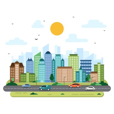 Şehir Cityscape Skyline Landmark bina trafik sokak Illustration