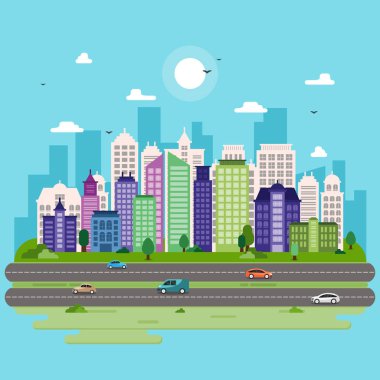 Şehir Cityscape Skyline Landmark bina trafik sokak Illustration