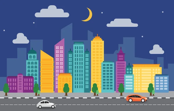 Város Cityscape Skyline Landmark Building Traffic Street illusztráció — Stock Vector