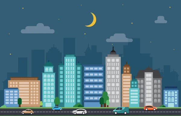 城市城市景观天际线地标大厦交通街插图 — 图库矢量图片