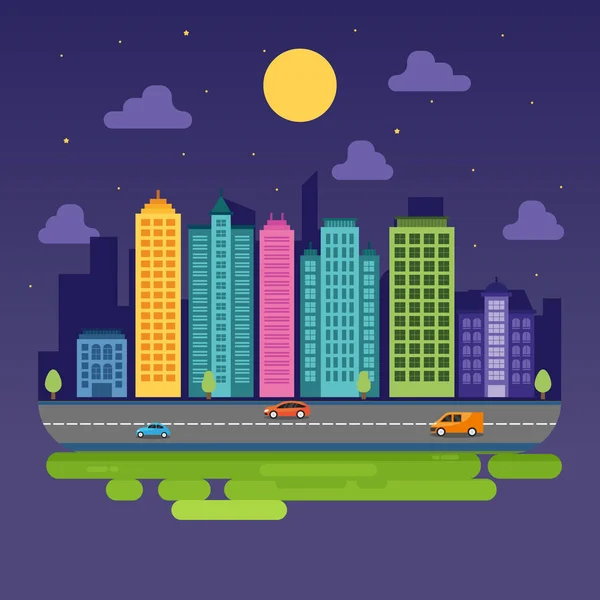 Cidade Cityscape Skyline Landmark edifício tráfego rua ilustração — Vetor de Stock