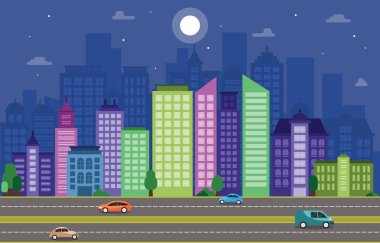 Şehir Cityscape Skyline Landmark bina trafik sokak Illustration