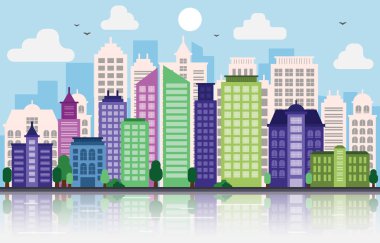 Şehir Cityscape Skyline Landmark bina trafik sokak Illustration