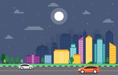 Şehir Cityscape Skyline Landmark bina trafik sokak Illustration