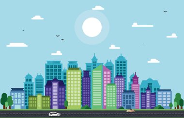 Şehir Cityscape Skyline Landmark bina trafik sokak Illustration