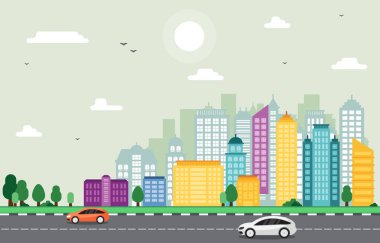 Şehir Cityscape Skyline Landmark bina trafik sokak Illustration