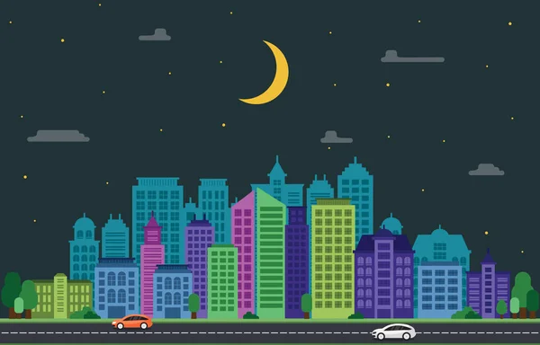 城市城市景观天际线地标大厦交通街插图 — 图库矢量图片