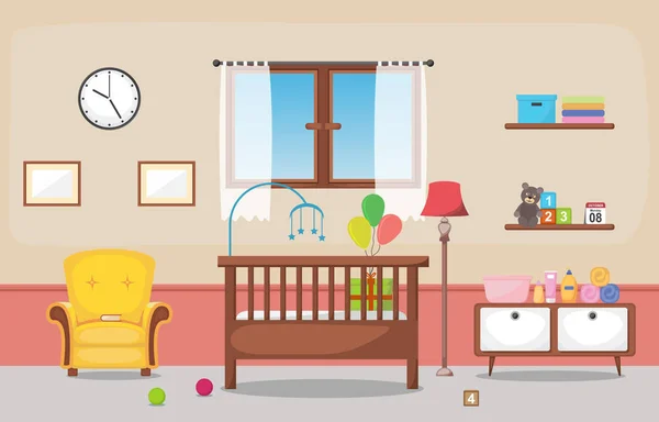 Projeto liso da mobília interior da sala do quarto das crianças da criança do bebê —  Vetores de Stock