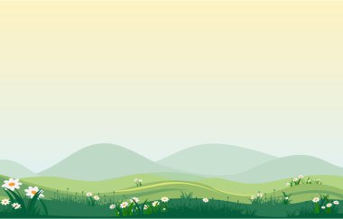 Yaz Baharı Yeşil Vadi Açık Hava Manzarası Çizimi