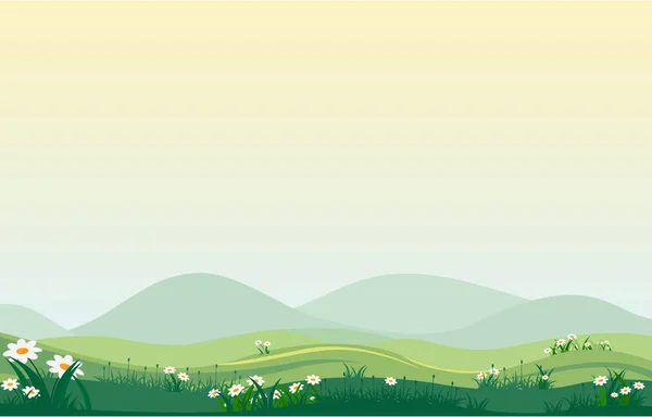 Летняя весна Зеленая долина Свежее небо Наружная иллюстрация пейзажа — стоковый вектор