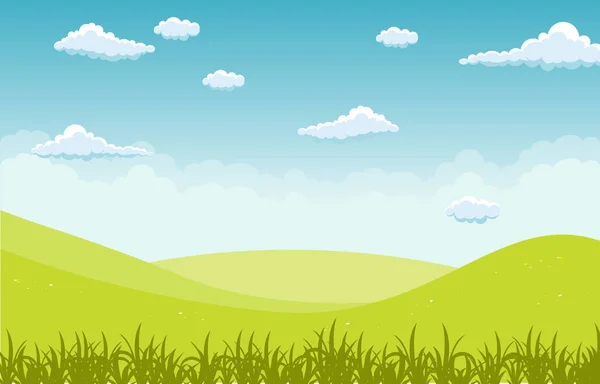Summer Spring Green Valley Fresh Sky Outdoor Landscape Illustration — Stock Vector