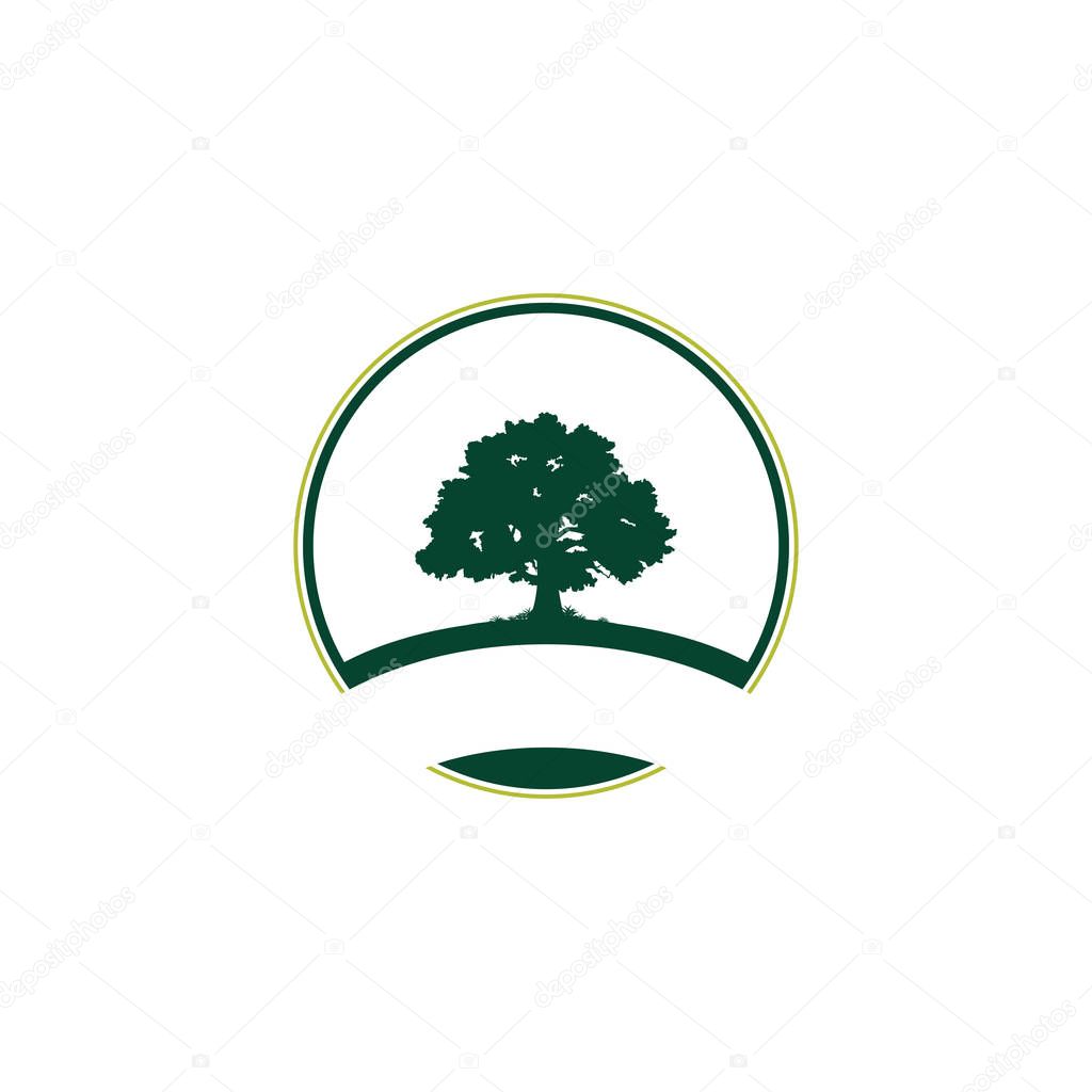 Big Green Circle Oak Tree Logo Template