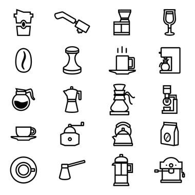 Line Art Kahve Öğütücü Kavurma ve Cafe Araçları Simgesi