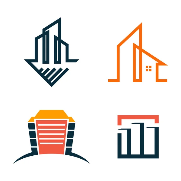 Modèles de logo de symbole de bâtiment d'art linéaire et de maison carrée — Image vectorielle