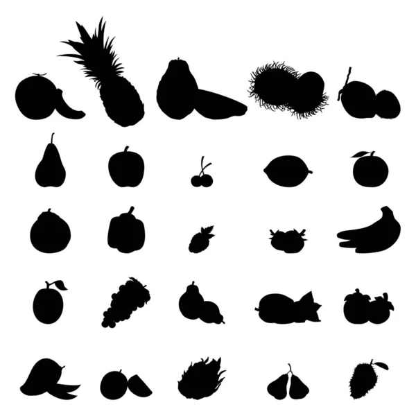 Mangue pêche abricot Fruits détail Silhouette Icône Collection — Image vectorielle